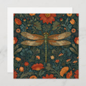 ヴィンテージトンボフローラグリーンリーbohoシック 招待状 (正面/裏面)