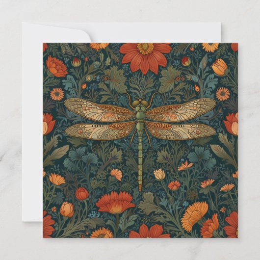 ヴィンテージトンボフローラグリーンリーbohoシック 招待状 (正面)