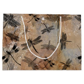 ヴィンテージトンボ動揺してイ昆虫学パターン ラージペーパーバッグ (裏面)