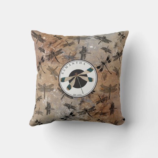 ヴィンテージトンボ動揺してイ昆虫学モノグラム クッション (裏面)