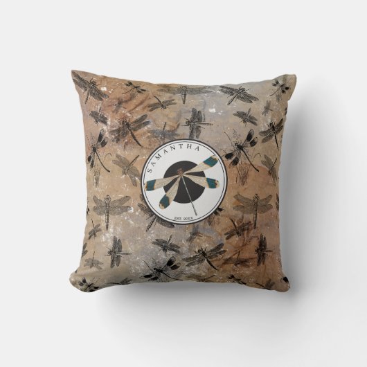 ヴィンテージトンボ動揺してイ昆虫学モノグラム クッション (正面)