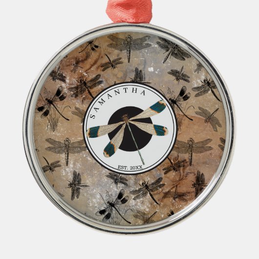 ヴィンテージトンボ動揺してイ昆虫学モノグラム メタルオーナメント (正面)