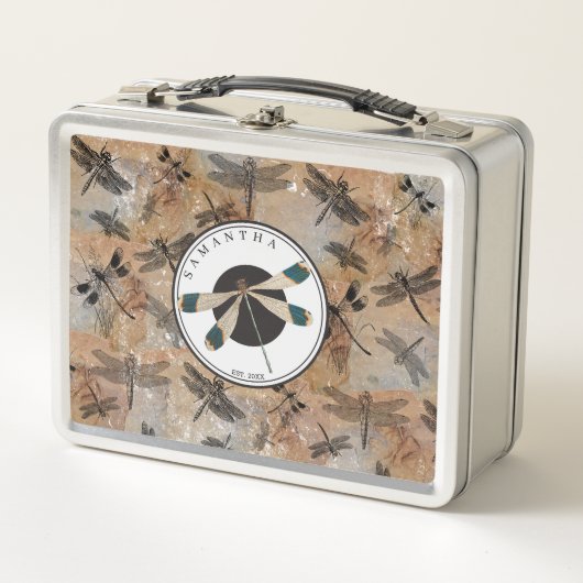 ヴィンテージトンボ動揺してイ昆虫学モノグラム メタルランチボックス (正面)