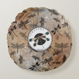 ヴィンテージトンボ動揺してイ昆虫学モノグラム ラウンドクッション