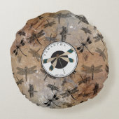 ヴィンテージトンボ動揺してイ昆虫学モノグラム ラウンドクッション (裏面)