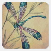 ヴィンテージトンボ4号と観葉水彩画 スクエアシール (正面)