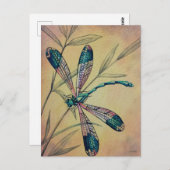 ヴィンテージトンボNo. 4葉水彩画 ポストカード (正面/裏面)