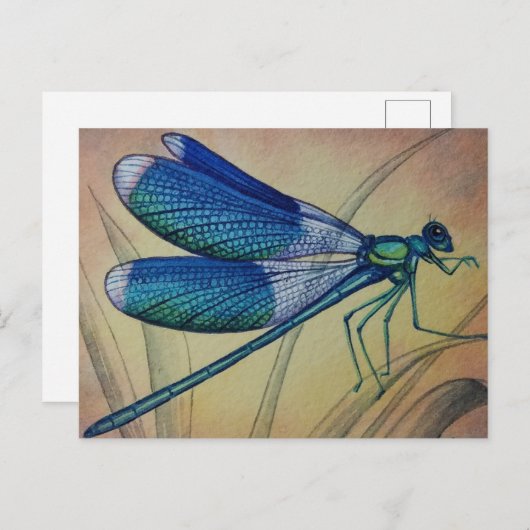 ヴィンテージトンボNo.5とグラスウォーターカラーアート ポストカード (正面/裏面)