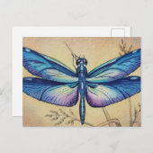 ヴィンテージトンボNo.6とグラスウォーターカラーアート ポストカード (正面/裏面)