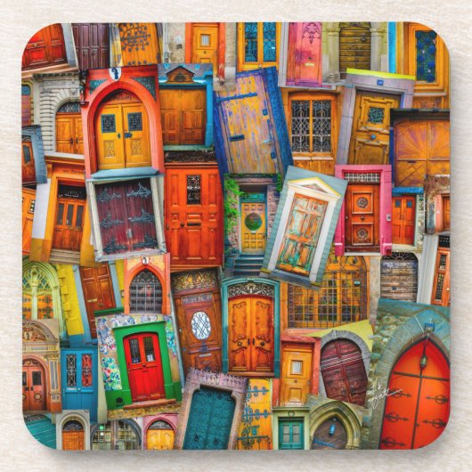 ヴィンテージドアアートドアコラージュユニーク コースター (正面)