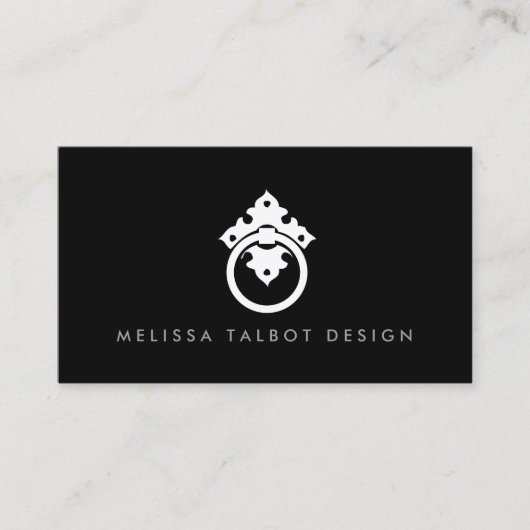 ヴィンテージドアノッカーのロゴ付きブラック 名刺 (正面)