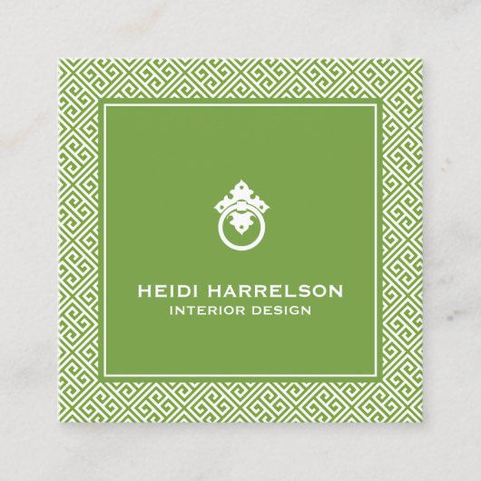 ヴィンテージドアノッカーのロゴ縁ど緑 スクエア名刺 (正面)