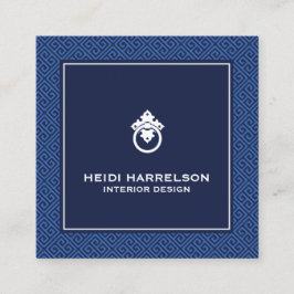 ヴィンテージドアノッカーのロゴ縁ど青 スクエア名刺