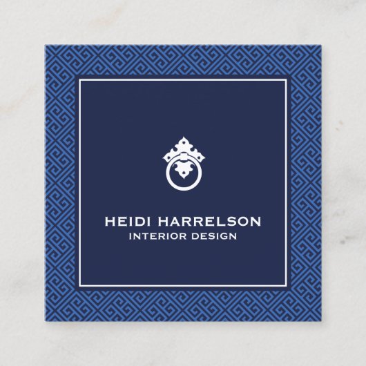 ヴィンテージドアノッカーのロゴ縁ど青 スクエア名刺 (正面)
