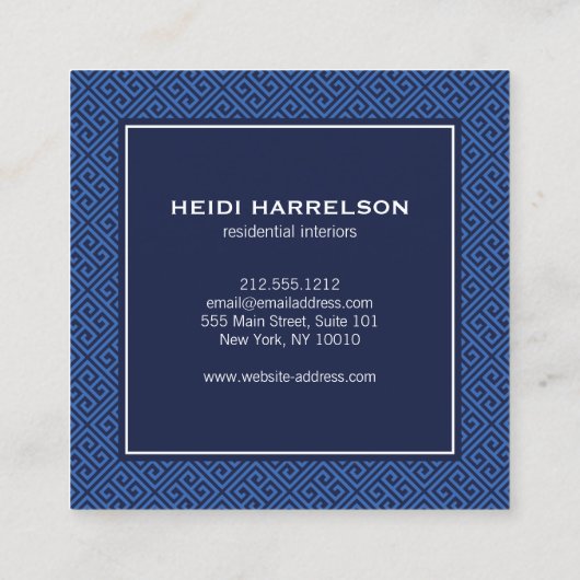 ヴィンテージドアノッカーのロゴ縁ど青 スクエア名刺 (裏面)