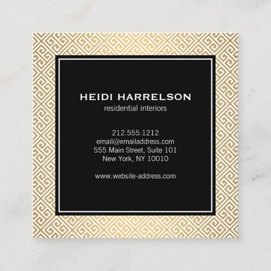 ヴィンテージドアノッカーのロゴ金ゴールド/黒縁ど スクエア名刺 (裏面)