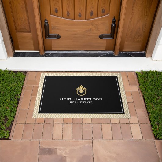 ヴィンテージドアノッカーのロゴ金ゴールド/黒縁ど ドアマット (室外)
