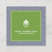 ヴィンテージドアノッカーのロゴ青/緑縁ど スクエア名刺 (正面)