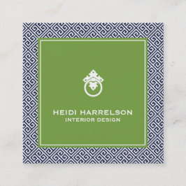 ヴィンテージドアノッカーのロゴ青/緑縁ど スクエア名刺