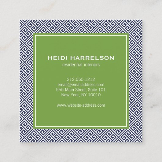 ヴィンテージドアノッカーのロゴ青/緑縁ど スクエア名刺 (裏面)