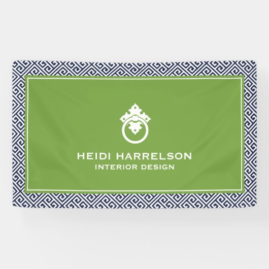 ヴィンテージドアノッカーのロゴ青/緑縁ど 横断幕 (横)