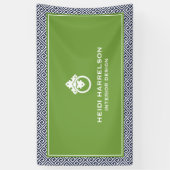 ヴィンテージドアノッカーのロゴ青/緑縁ど 横断幕 (縦)