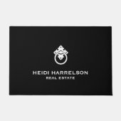 ヴィンテージドアノッカーロゴ不動産仲介業者ブラック ドアマット (正面)