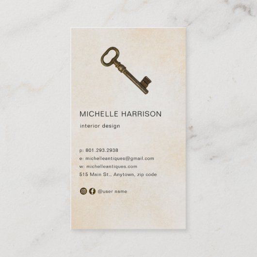 ヴィンテージドアノブアンティーク鍵インテリア設計者 名刺 (裏面)