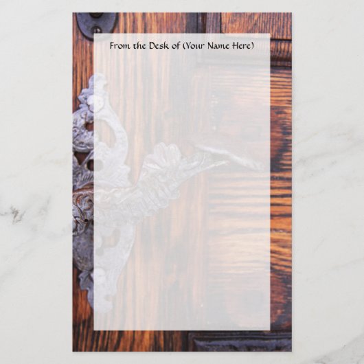 ヴィンテージドアハンドル、古い木実在材地 便箋 (正面)