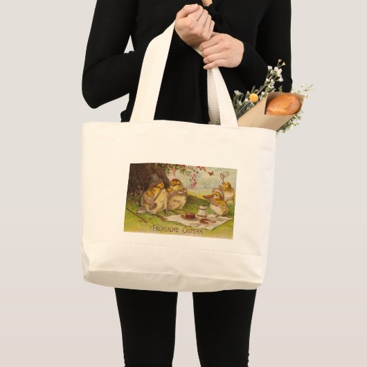 ヴィンテージドイツのイースターカード ラージトートバッグ (正面(商品))