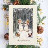 ヴィンテージドイツのクリスマスカードの天使の森 シーズンカード