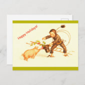 ヴィンテージドイツのクリスマスチムニースウィープ&ピグコピー シーズンポストカード (正面/裏面)