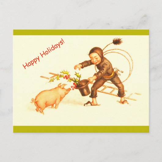 ヴィンテージドイツのクリスマスチムニースウィープ&ピグコピー シーズンポストカード (正面)