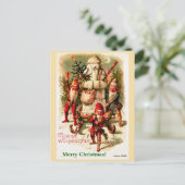 ヴィンテージドイツのクリスマス格言とサンタ雪だるま シーズンポストカード (スタンド正面)