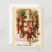 ヴィンテージドイツのクリスマス格言とサンタ雪だるま シーズンポストカード (正面/裏面)