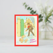 ヴィンテージドイツのクリスマス葉書コピーボーイ&ピッグ シーズンポストカード (スタンド正面)