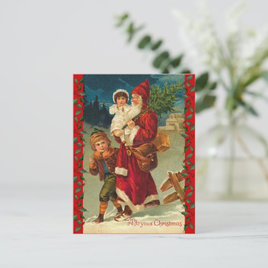 ヴィンテージドイツのサンタと子供のはがき シーズンポストカード (スタンド正面)