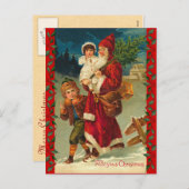 ヴィンテージドイツのサンタと子供のはがき シーズンポストカード (正面/裏面)