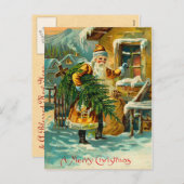 ヴィンテージドイツのサンタ(黄色) シーズンポストカード (正面/裏面)