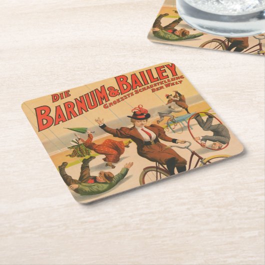 ヴィンテージドイツのサーカスのポスターパフォーマー， 1900. スクエアペーパーコースター (アングル)