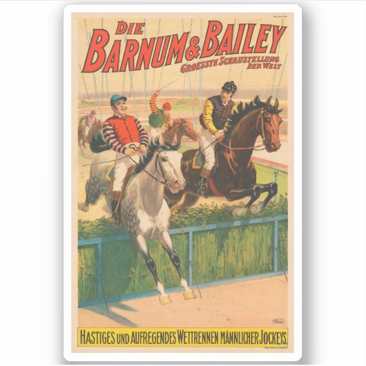 ヴィンテージドイツのサーカスの馬のジョッキーのポスター シール (正面)