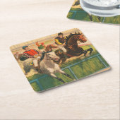 ヴィンテージドイツのサーカスの馬のジョッキーのポスター スクエアペーパーコースター (アングル)