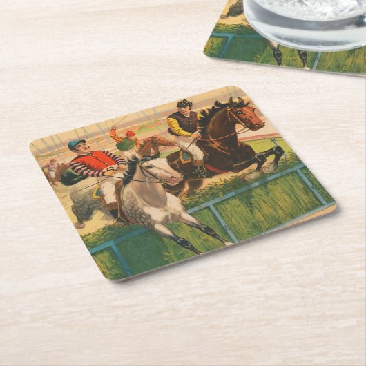 ヴィンテージドイツのサーカスの馬のジョッキーのポスター スクエアペーパーコースター (アングル)