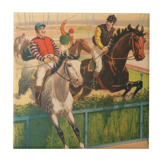 ヴィンテージドイツのサーカスの馬のジョッキーのポスター タイル (正面)