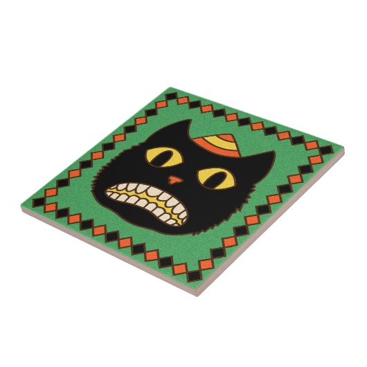 ヴィンテージドイツのハロウィーンの黒猫 タイル (側面)