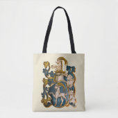 ヴィンテージドイツのブルー&金ゴールド山羊座コート・オブ・アームズ トートバッグ (正面)