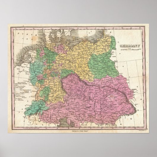 ヴィンテージドイツの地図(1827年) ポスター (正面)