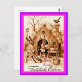 ヴィンテージドイツの復活祭バニーのシーン(変更されたコピー) ポストカード (正面/裏面)