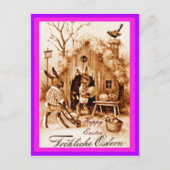 ヴィンテージドイツの復活祭バニーのシーン（変更されたコピー） ポストカード (正面)