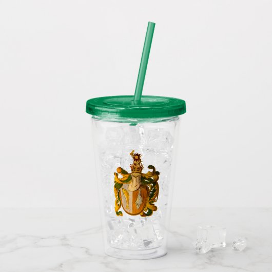 ヴィンテージドイツの緑と金ゴールドの魚座のコート・オブ・アームズ アクリルタンブラー (アイス裏面)